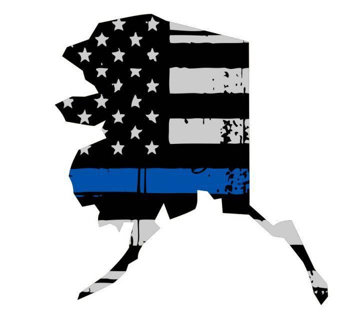 Thin Blue line decal - State of Alaska Thin Blue Line Grey tattered Flag Decal - Various Sizes - BuckUp Tactical