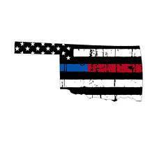 Thin Blue Red line decal - State of Oklahoma tattered Flag Decal - Various Sizes - BuckUp Tactical