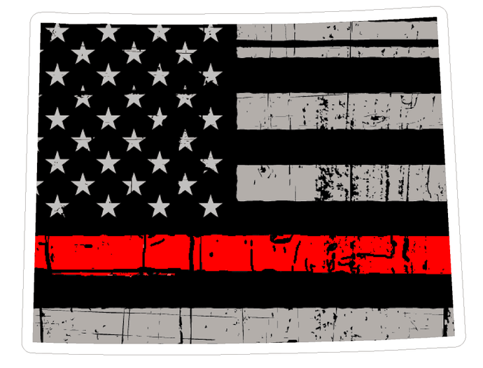 Thin Red line decal - State of Wyoming Grey Tattered Flag - Various Sizes - BuckUp Tactical